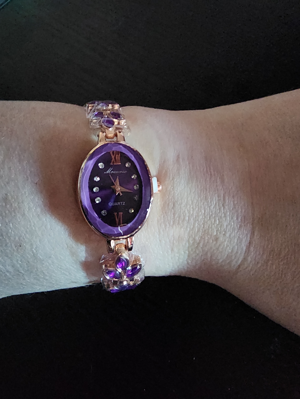 Rose Gold-Tone Purple Crystal Bracelet Watch for Women